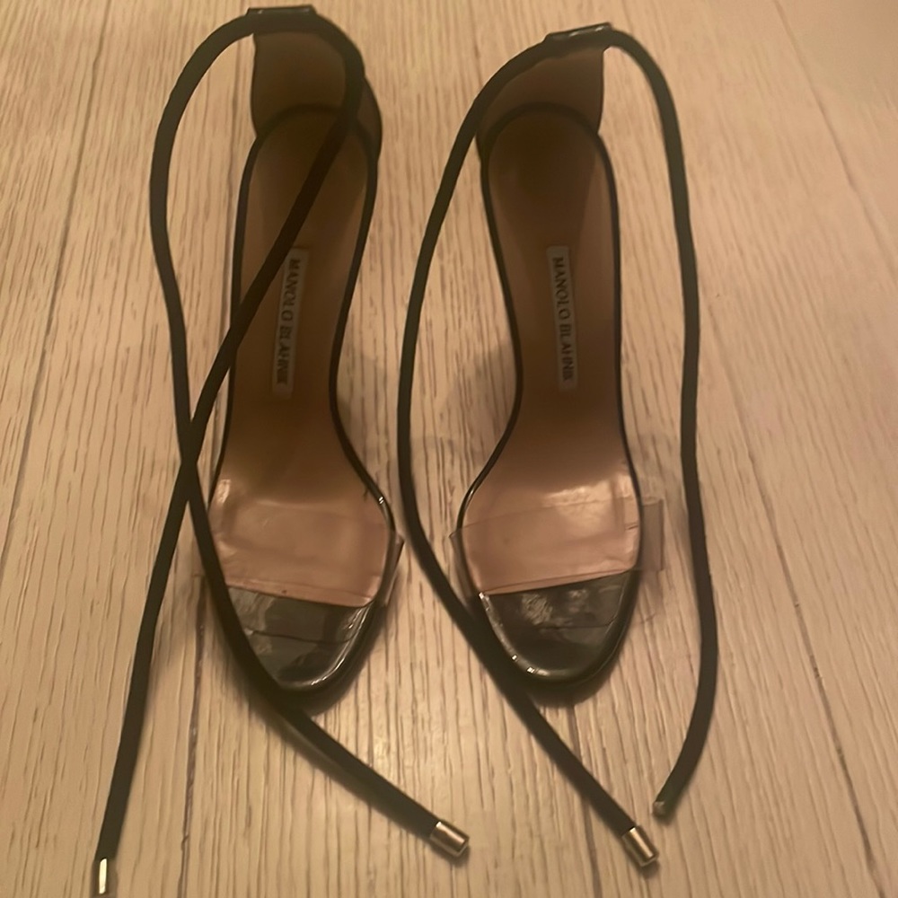 Manolo Blahnik Black and Clear strappy heels